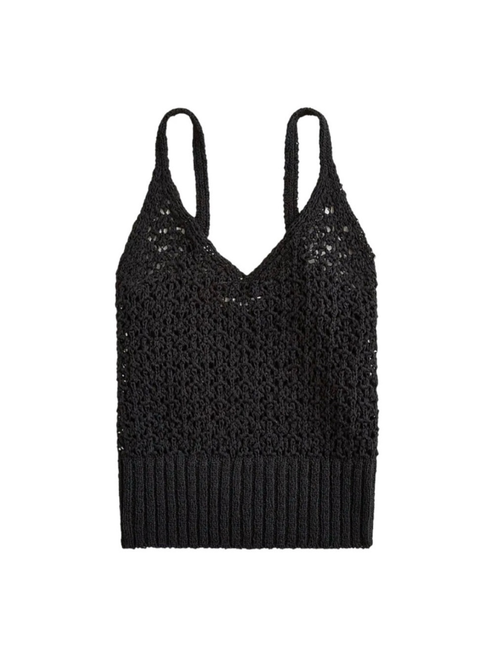J. Crew Cropped V-neck sweater-tank in textured pointelle Black Small